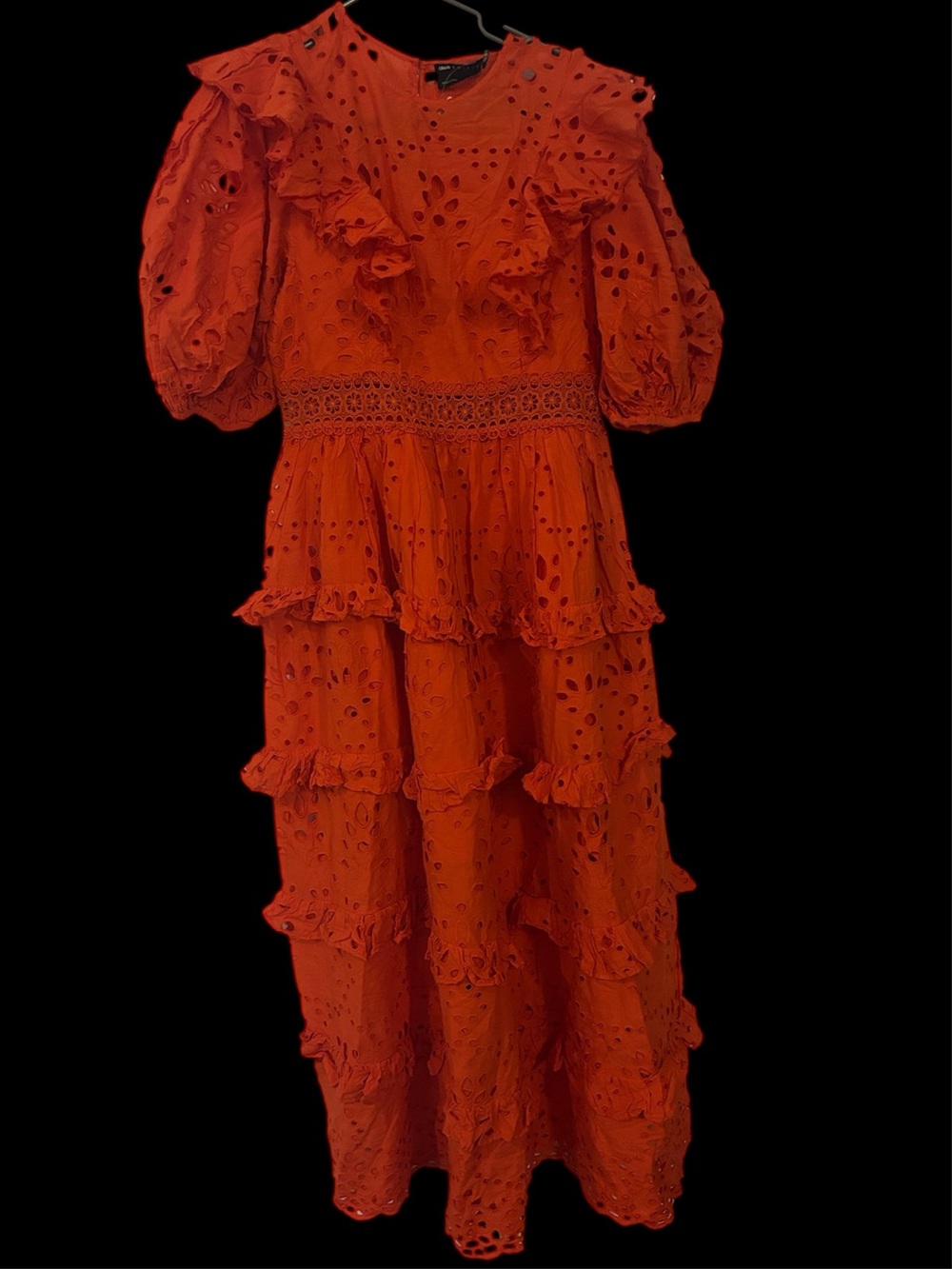 ASOS Orange Eyelet Ruffle Maxi Dress Sz 12